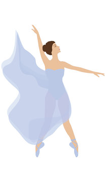 Dancer in ballet slippers and in transparent attire - isolated on white background - art vector.