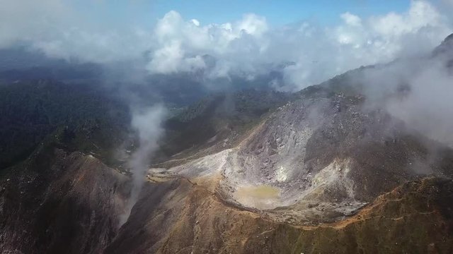 Aerial 4K view at lanscape of volcano Sibayak caldera,North Sumatra,Indonesia 