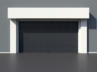 Modern garage door on brick wall