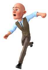 bald businessman is running late