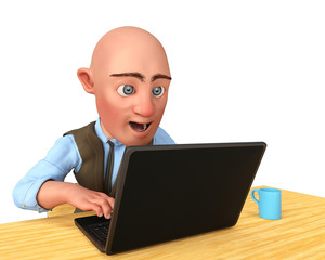 bald businessman holding a laptop