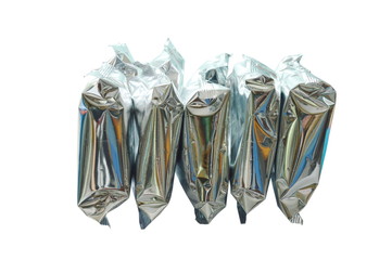 snack package in aluminum foil arrange on white background