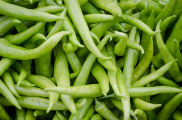Green pepper or chili from the farm, Close up or macro fresh beautiful Green peppers on the market texture and background, a lot of chili on basket for trader and business and establishment