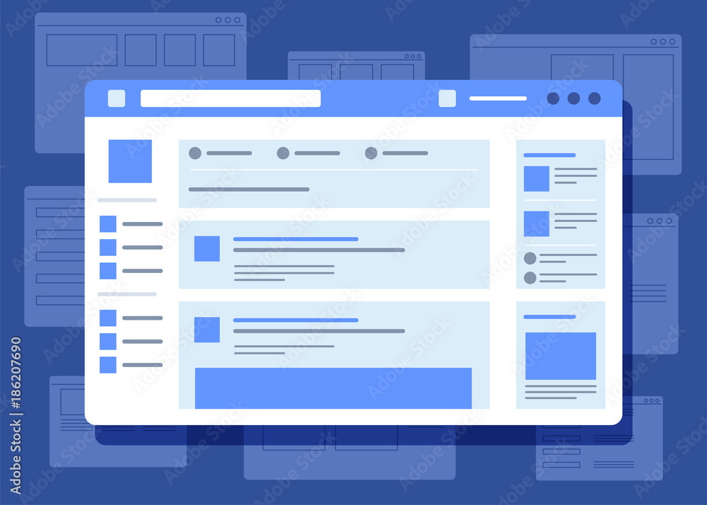 Poster social network website wireframe interface template