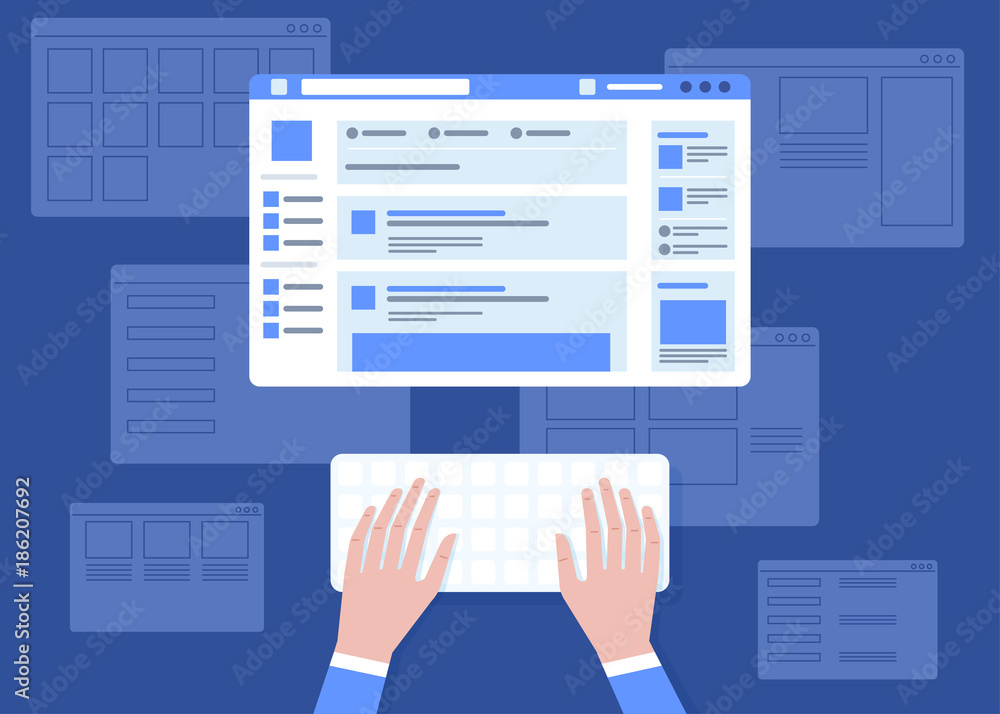Poster social network website wireframe interface template
