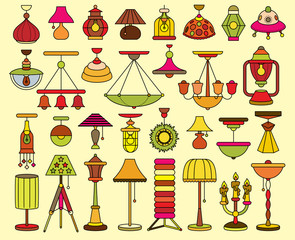 Set of lamps. Furniture and floor lamps and table lamps. 