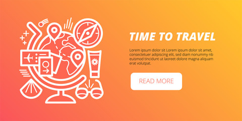 Travel banner. Flat vector banner summer travel, adventure, vacation. Modern flat design.