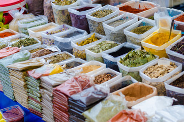 Spices on display on sale at market