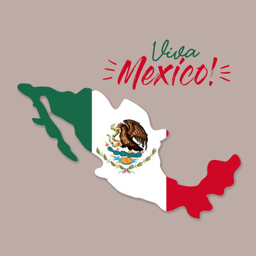 viva mexico poster with mexico map and flag colorful silhouette