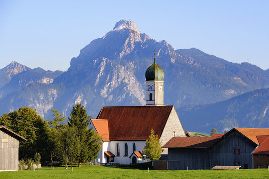 Germany, Bavaria, Swabia, Allgaeu, East Allgaeu, Mariahilfkirche in Speiden