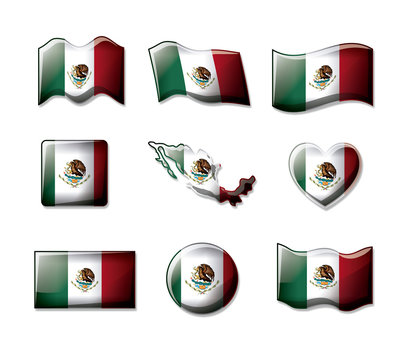 mexico 3D flags collection colorful silhouettes in many forms