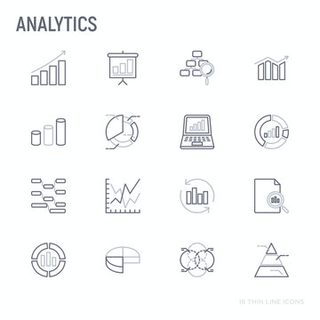 Analytics thin line icons set: diagram, chart, statistics, pyramid, business analysis. Modern vector illustration.