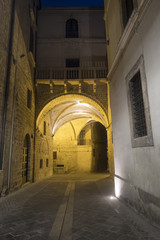 Rieti (Italy), historic buildings at evening