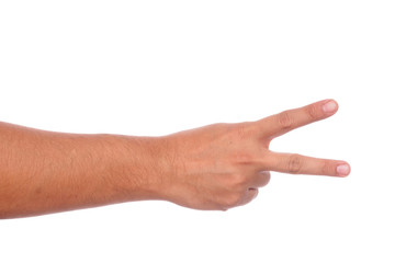 hand showing peace sign or victory sign.