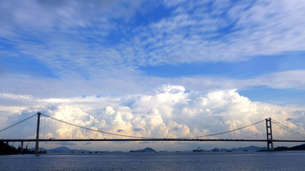 Obraz premium The cloudscape, blue sky and bridge building in Hong Kong