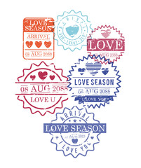 stamps set of love season in colorful silhouette