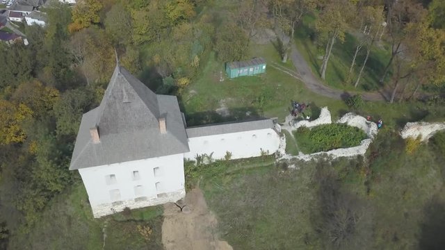 Aerial view to ancient castle in Galych at sunny day, Ivano-Frankivsk region, Ukraine