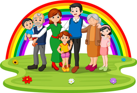 Family in the park on rainbow day 