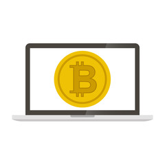 Bitcoin coins with laptop