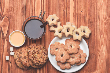 Hot beverage and pastry concept. Glass of black tea