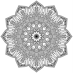 Black and white mandala vector isolated on white. Vector hand drawn circular decorative element.