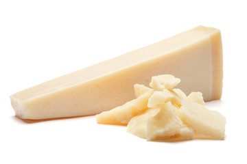 pieces of Parmesan cheese on white background