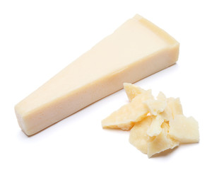 pieces of Parmesan cheese on white background