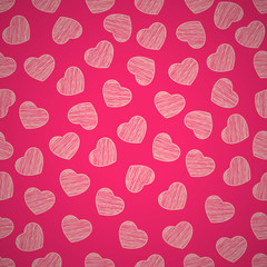 Seamless pattern from hearts on a pink background. Valentine's Day. Painted scrawl. Background for your design. Vector.