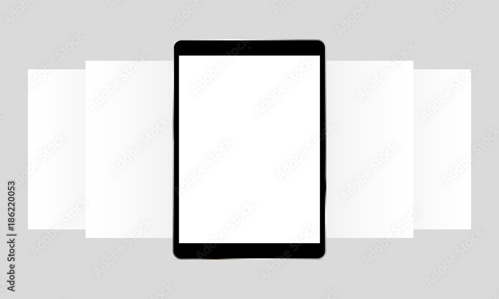 Wall mural black tablet computer with app screens mockup. blank wireframing screens. web-design concept to disp