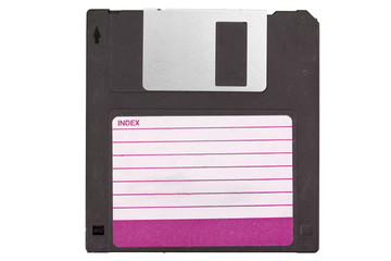 Front of an old magnetic disket on white background