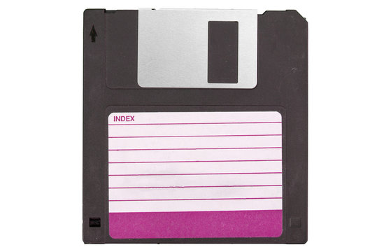 Front of an old magnetic disket on white background