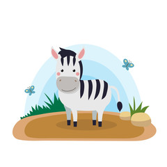 Wild animals with landscape - cute cartoon vector illustration of zebra