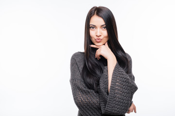 Young beautiful woman portrait isolated over white background.