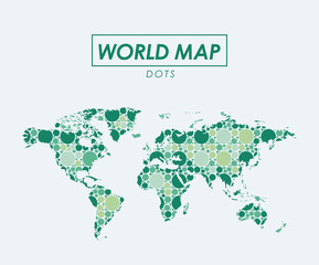 world map in dots in green color silhouette