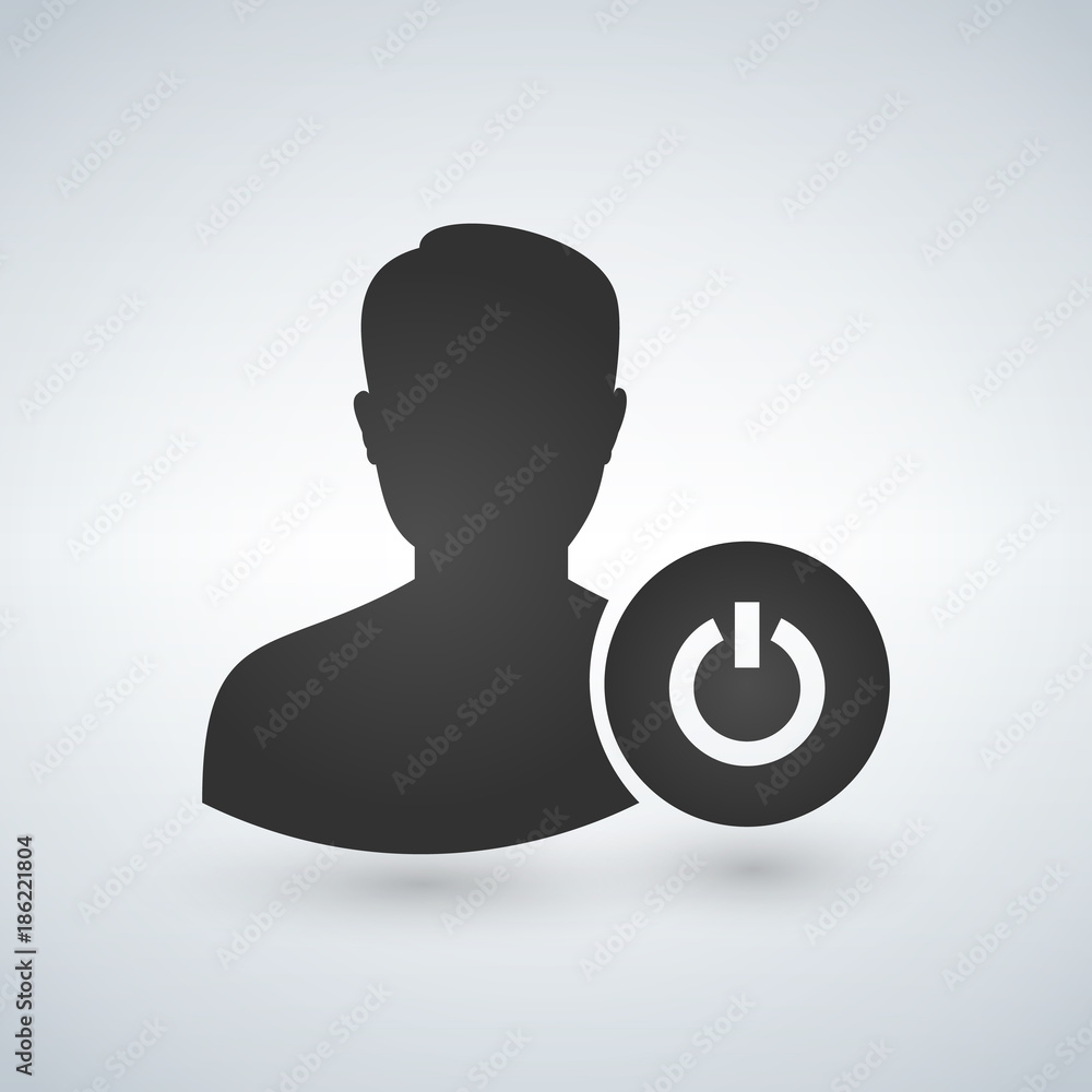 Poster user avatar with power button icon. on off. silhouette symbol. vector