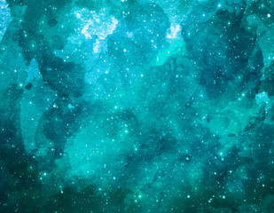 Space watercolor background. Abstract galaxy painting. Cosmic texture with stars