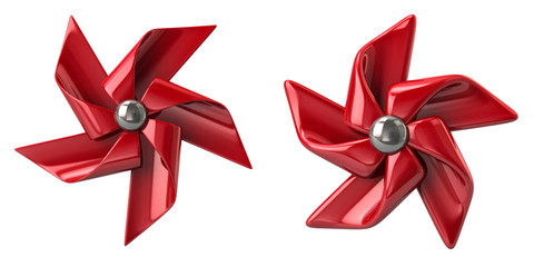 Red windmill 3d illustration isolated on white background