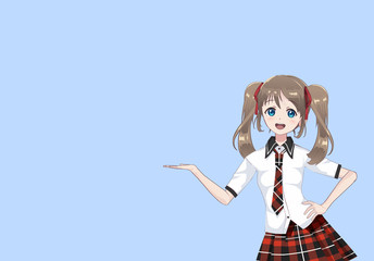 Japanese Asian woman showing product (copy space)