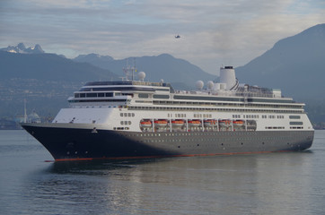 Luxury Cruiseship Holland America Line HAL MS Volendam arrives to Vancouver from Alaska cruise