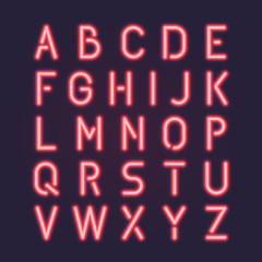 Red Pink Rounded Neon Light Characters Font Letters Glow Effect On The Dark Wall Bulb