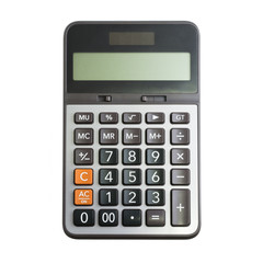 Calculator on white background, Top view