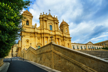 Fototapeta na wymiar front view of Noto Cathedral (Minor Basilica of St Nicholas of Myra) in Sicily