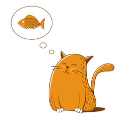 Cat thinks about fish. Vector illustration.