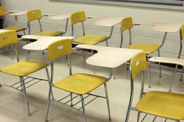 Close up on tables and chairs in the classroom