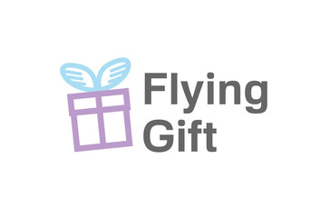 Creative Flying Gift Box Logo Design Illustration