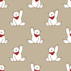 Bear Seamless Pattern polar bear vector red scarf isolated wallpaper background brown