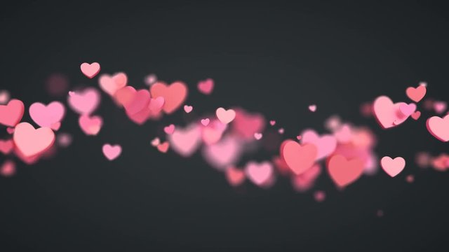 Abstract 3d rendering of hearts shapes. Computer generated flying love symbols. Valentine's day motion background design with bokeh effect. 4k UHD