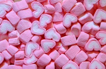 Pink heart shape of marshmallows