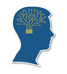 Boy silhouette with a brain printed circuit