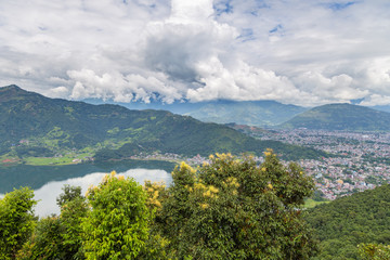 View of the Pokhara city and Phewa Lake, Nepal